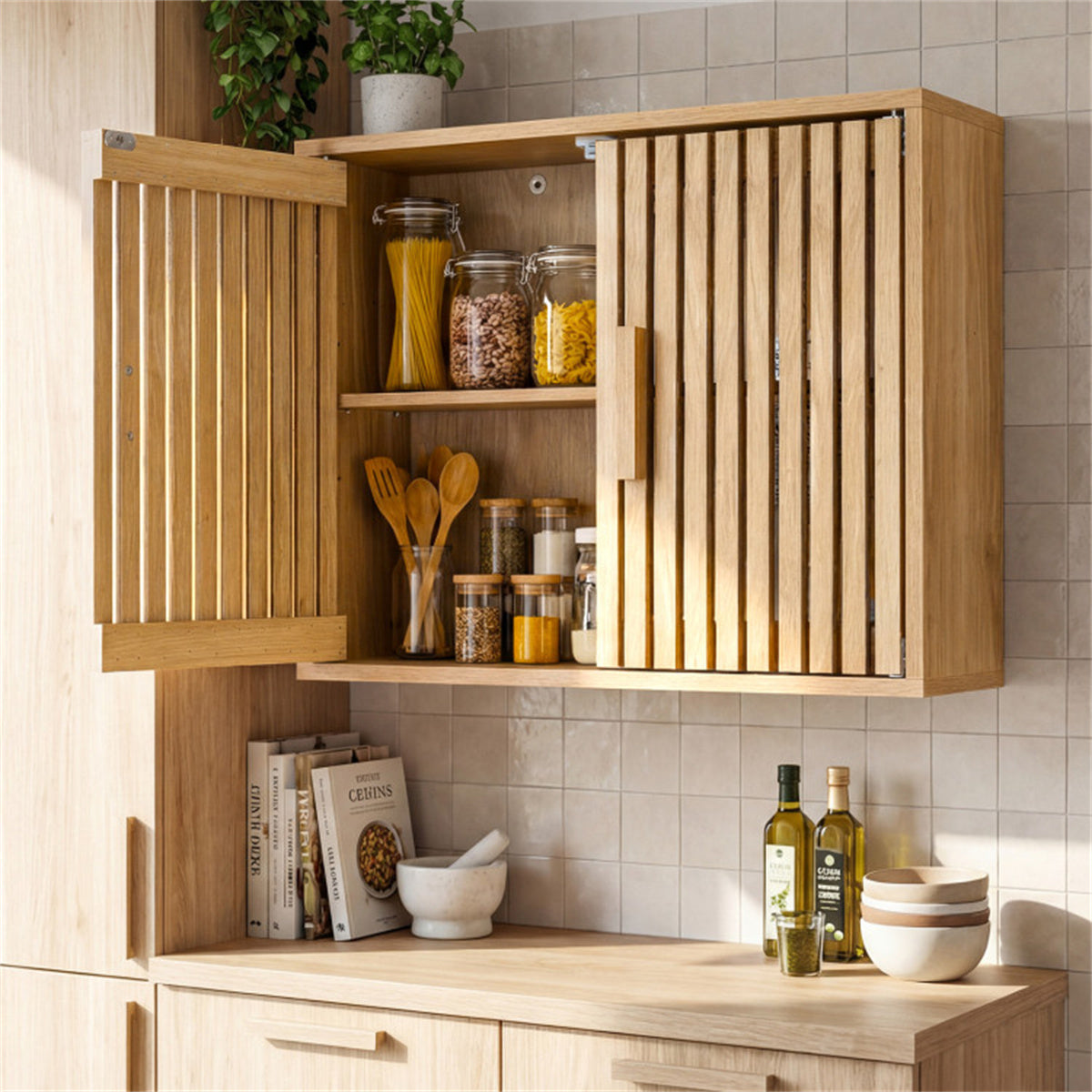 Shazory slatted wall cabinet full product showcase