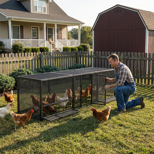 Shop the Shazory 83-inch galvanized chicken coop with swivel-lock door, perforated wire mesh, and three skylights. Free shipping.