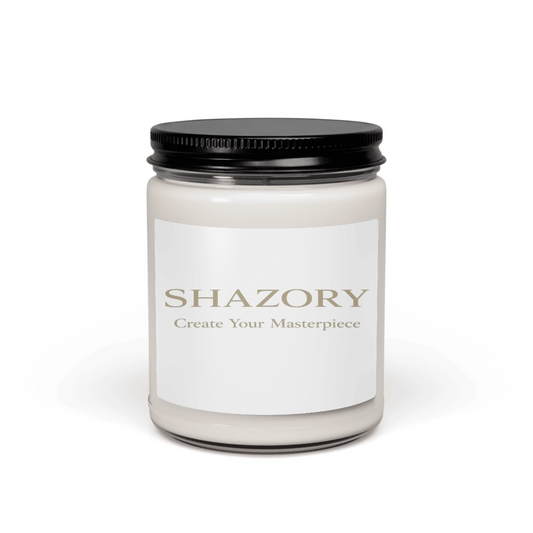 Close-up detail of custom photo print on scented soy candle — soy candle surface texture