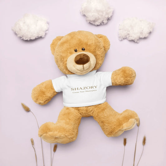 Shazory Custom Teddy Bear — 9.5-inch plush with custom-printed t-shirt
