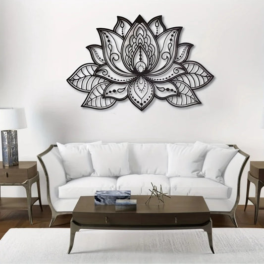 Shazory black lotus mandala metal wall art front view