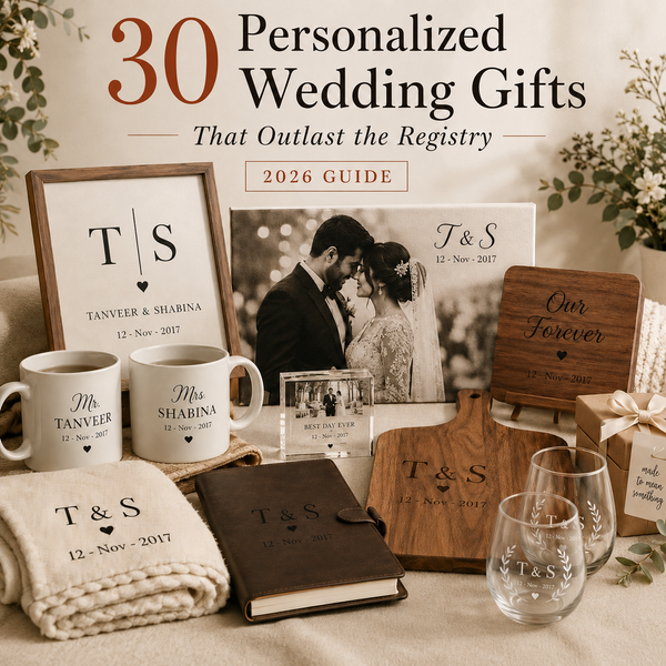 Discover 30 personalized wedding gifts for couples, newlyweds, anniversaries, and bridal showers. Shop custom canvases, mugs, journals, blankets, and keepsakes made to feel personal.