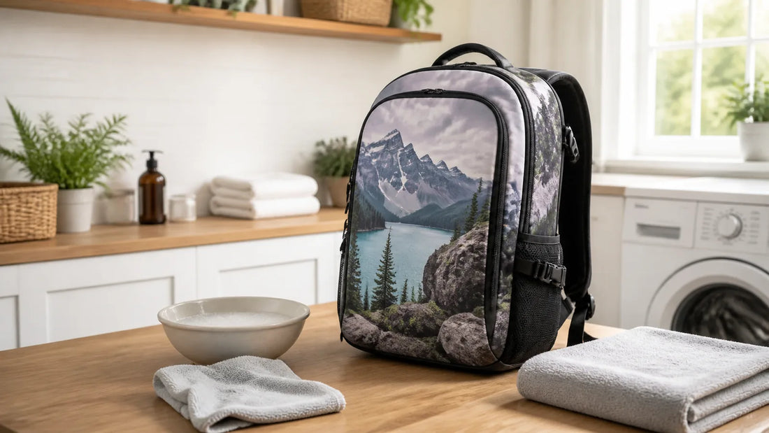 Supplies for gently cleaning a custom photo backpack