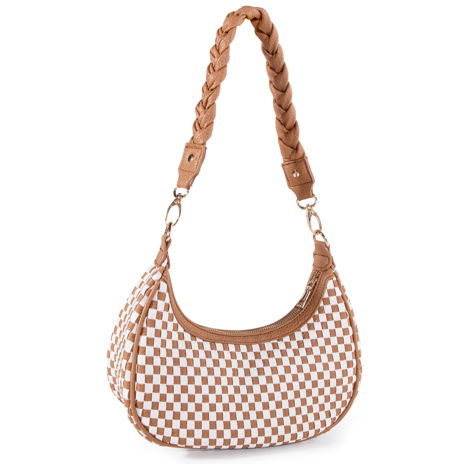 Shazory woven vegan leather hobo bag side view