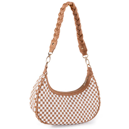 Shazory woven vegan leather hobo bag side view