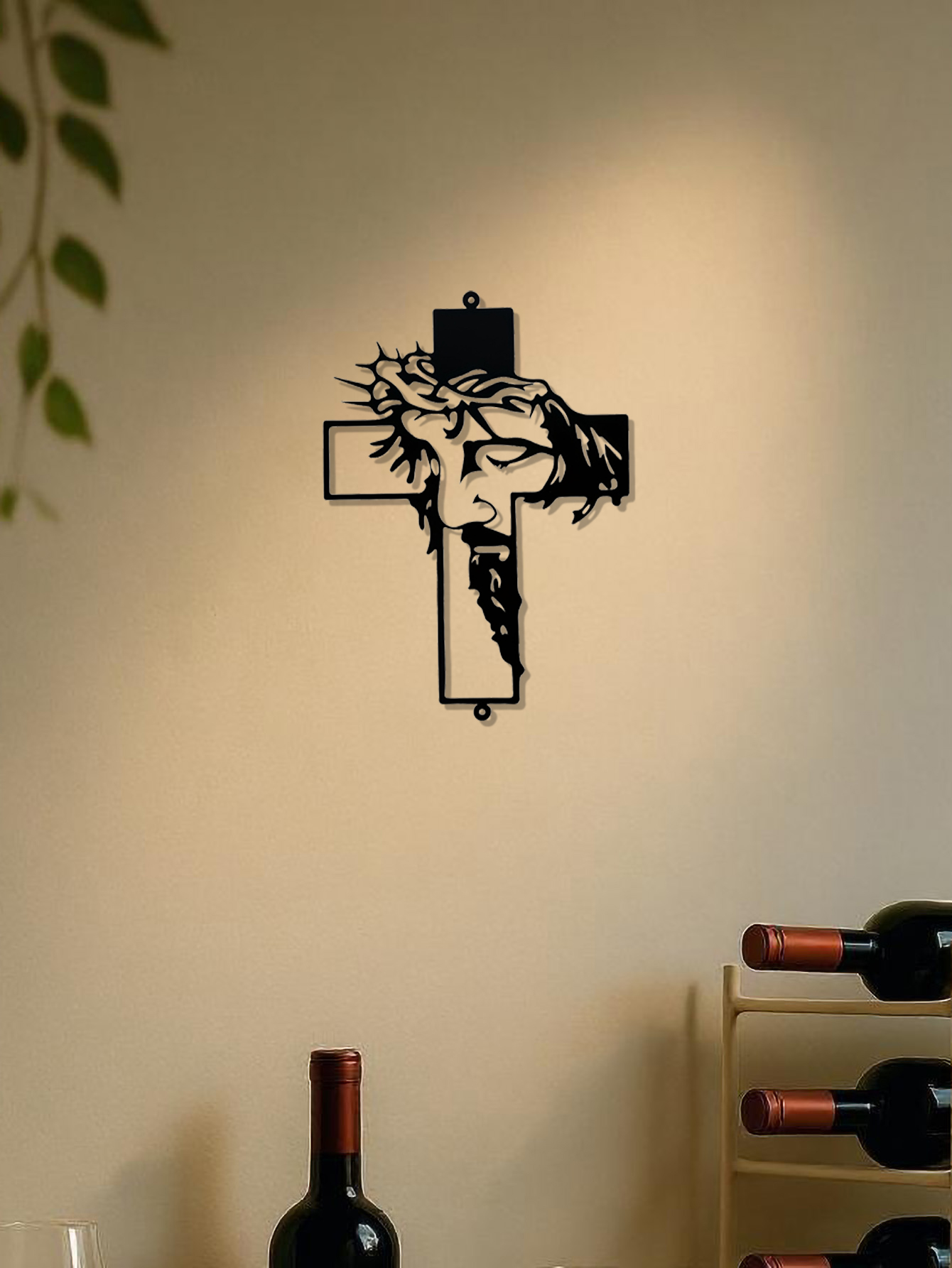 Shazory rustic metal cross wall art mounted lifestyle photo
