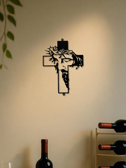 Shazory rustic metal cross wall art mounted lifestyle photo