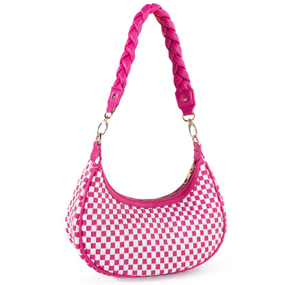 Shazory woven vegan leather hobo bag full product showcase