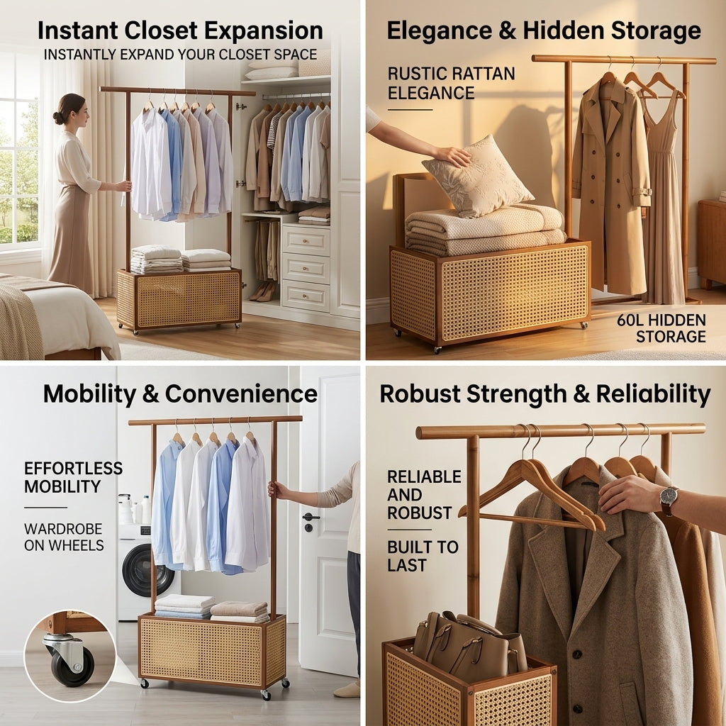 Shazory 2-in-1 bamboo clothing rack product overview