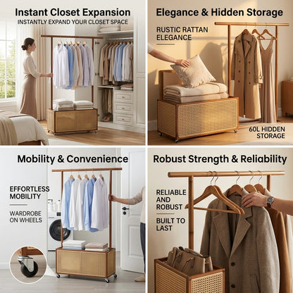 Shazory 2-in-1 bamboo clothing rack product overview
