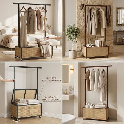 Shazory 2-in-1 bamboo clothing rack feature view