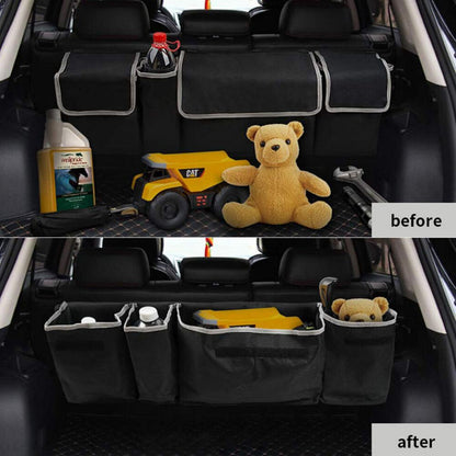 Shazory hanging car trunk organizer with storage compartments