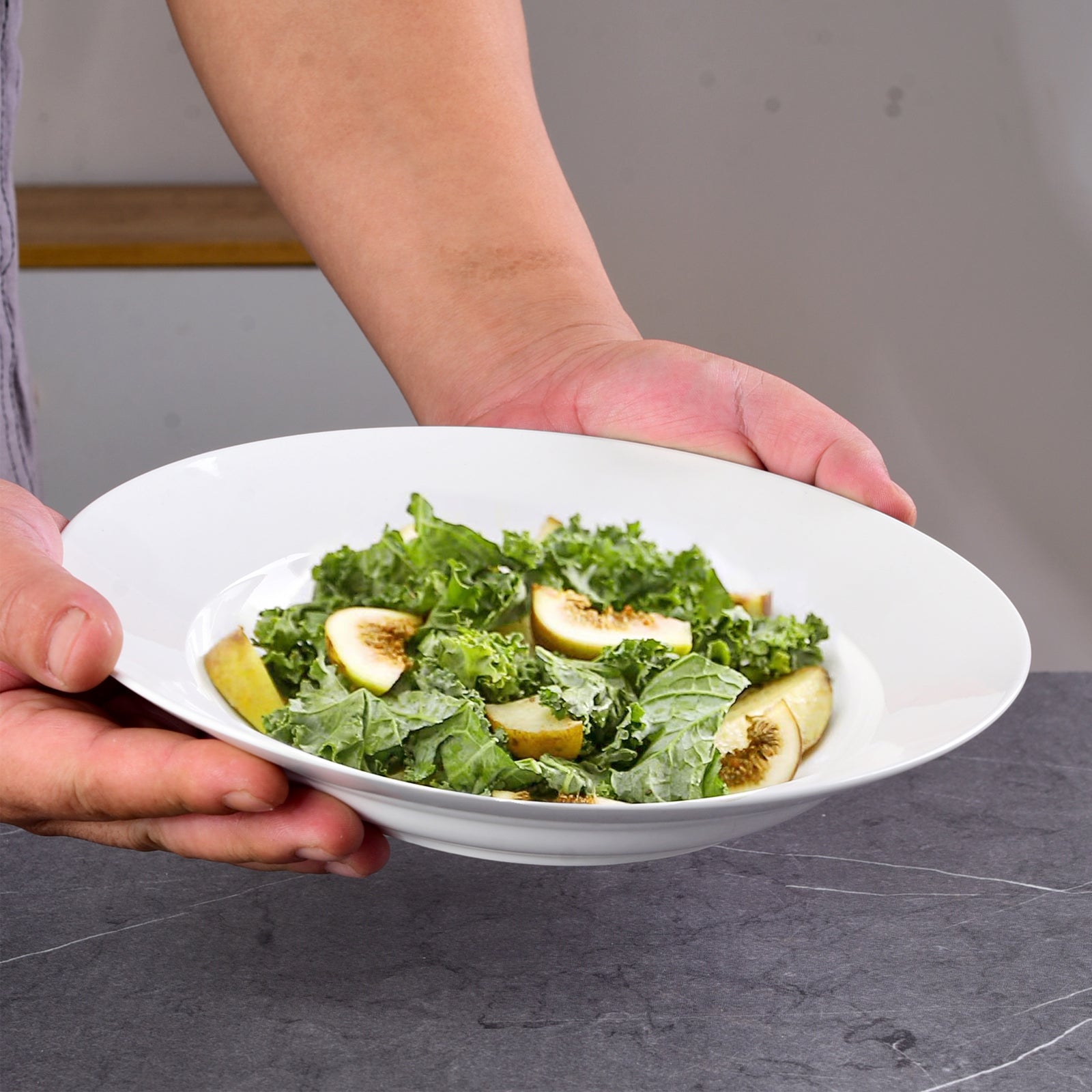 Shazory white ceramic plates with food styled photo