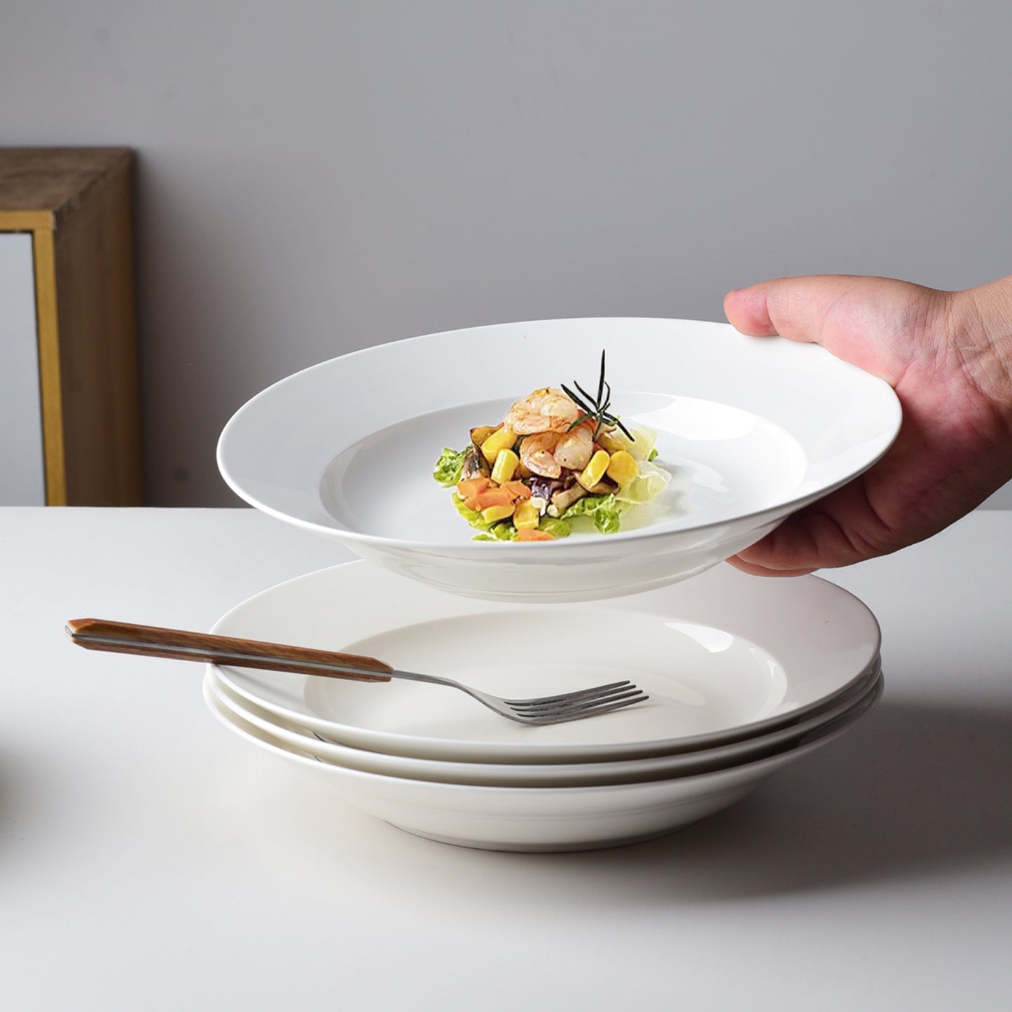 Shazory white ceramic plates dinnerware lifestyle