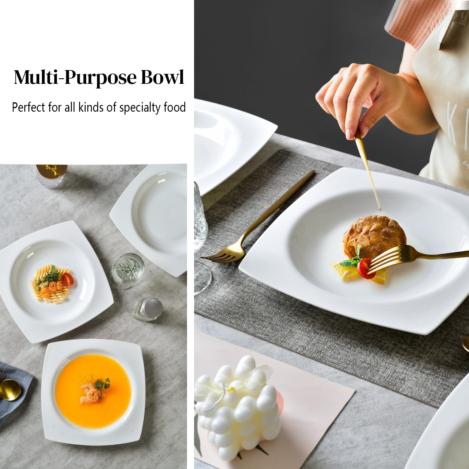 Shazory square ceramic plate styled table setting