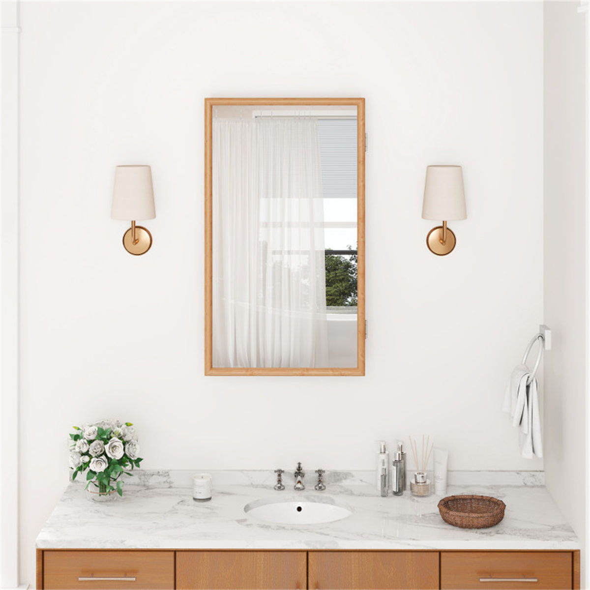 Shazory bamboo bathroom cabinet interior storage