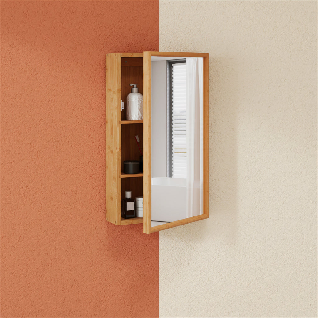 Shazory bamboo bathroom cabinet with mirror storage organization