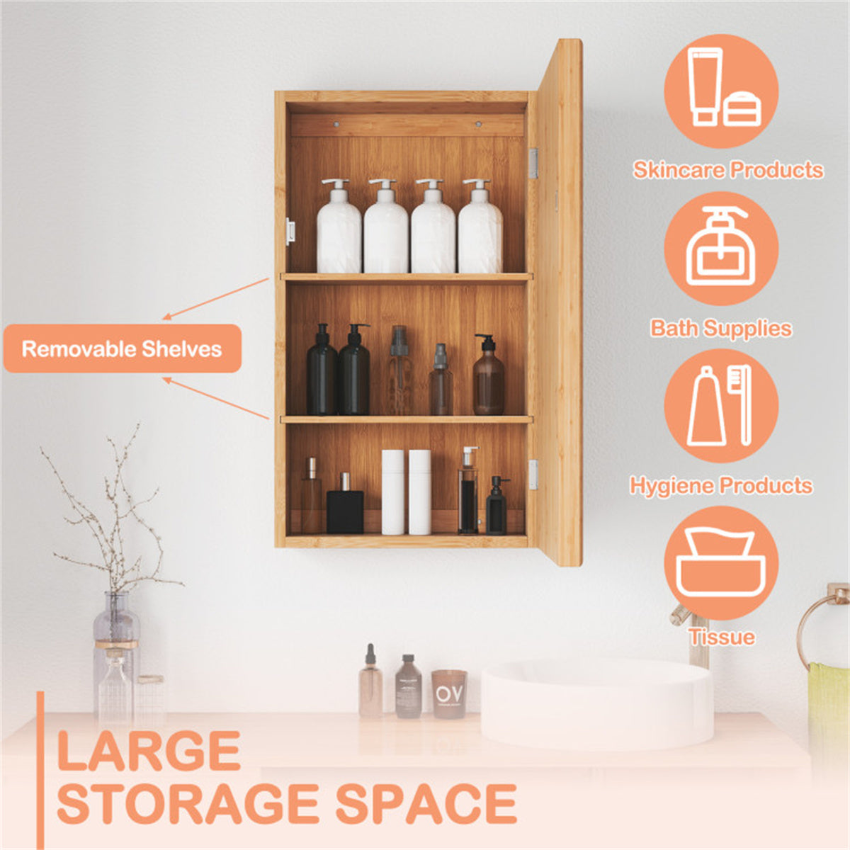 Shazory bamboo bathroom cabinet full product view