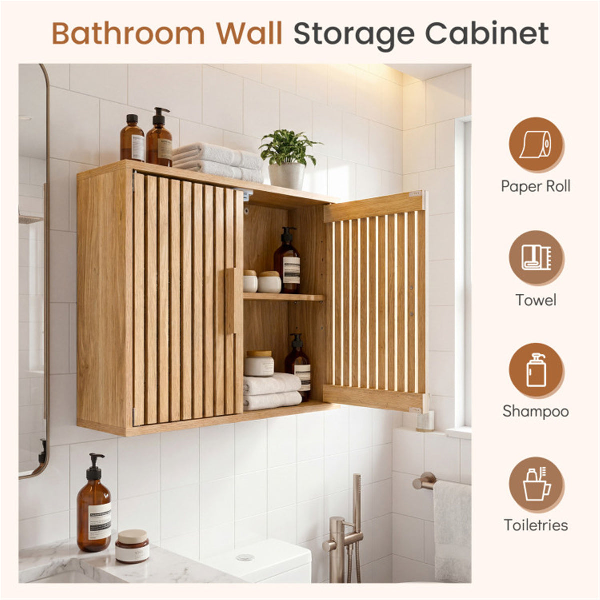 Shazory slatted wall cabinet styled in entryway