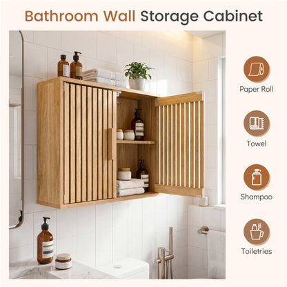 Shazory slatted wall cabinet styled in entryway