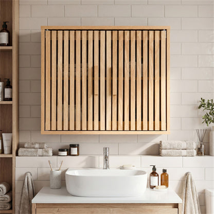 Shazory slatted wall storage cabinet front view