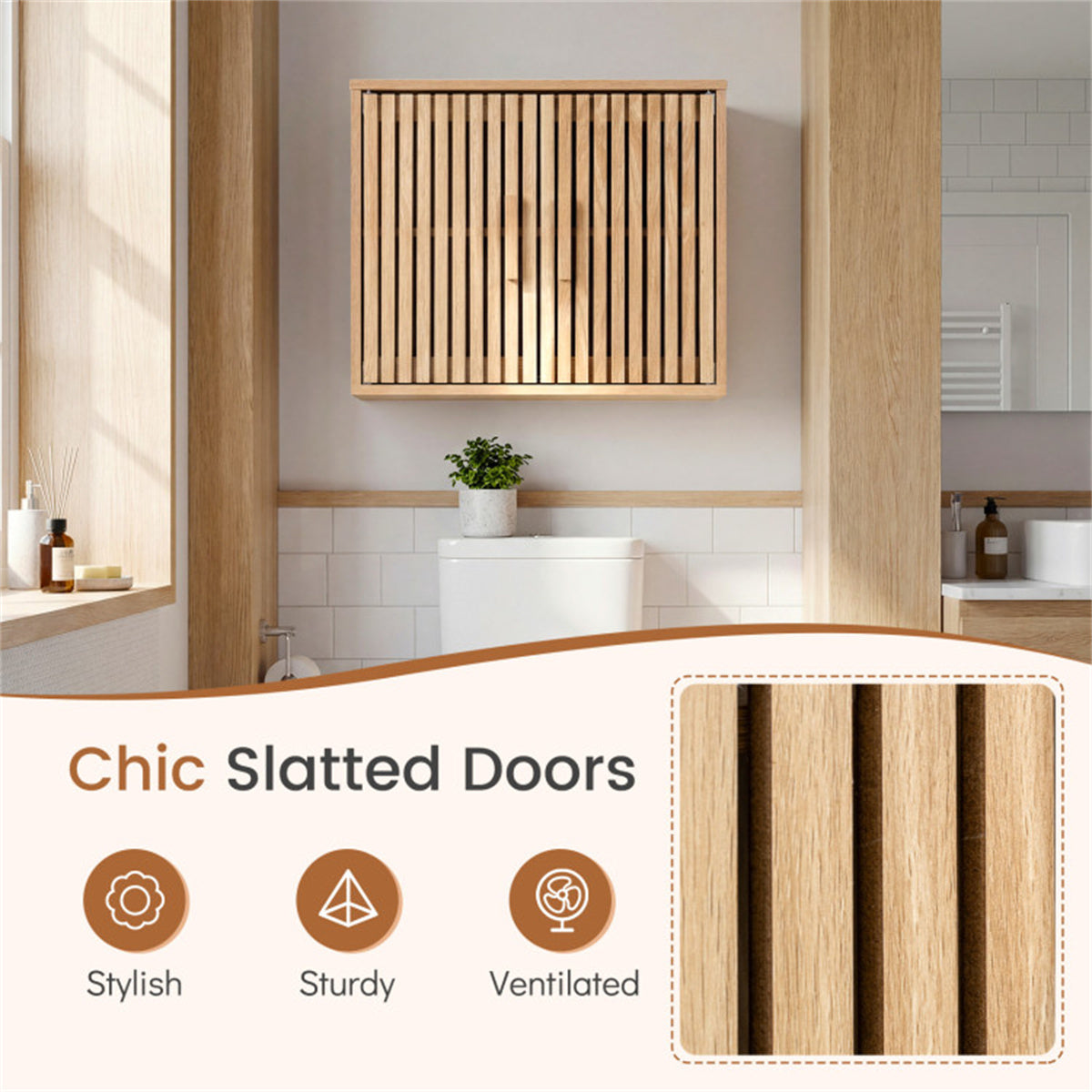 Shazory slatted wall cabinet side angle view