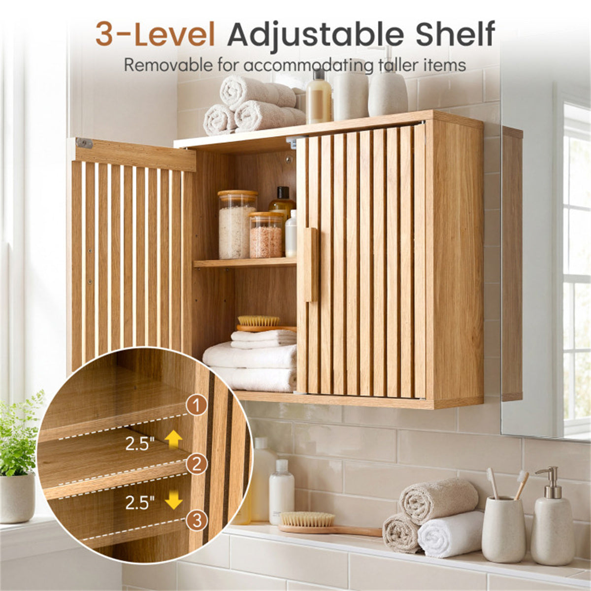 Shazory slatted wall cabinet mounted lifestyle photo