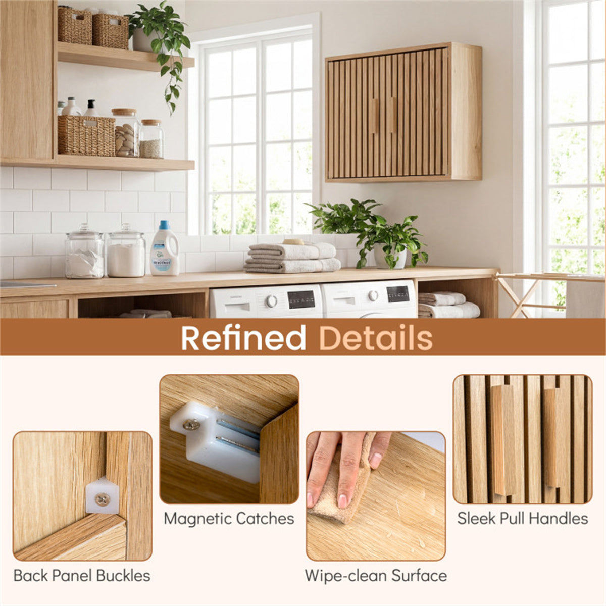 Shazory slatted wall cabinet dimensions overview