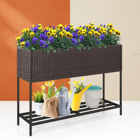 Shazory raised rattan planter box with shelf garden patio