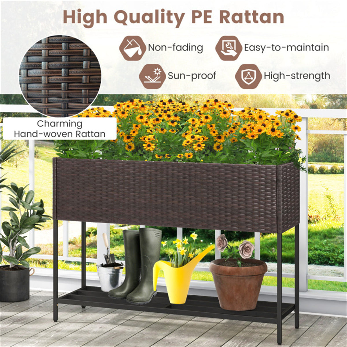 Shazory rattan planter dimensions view