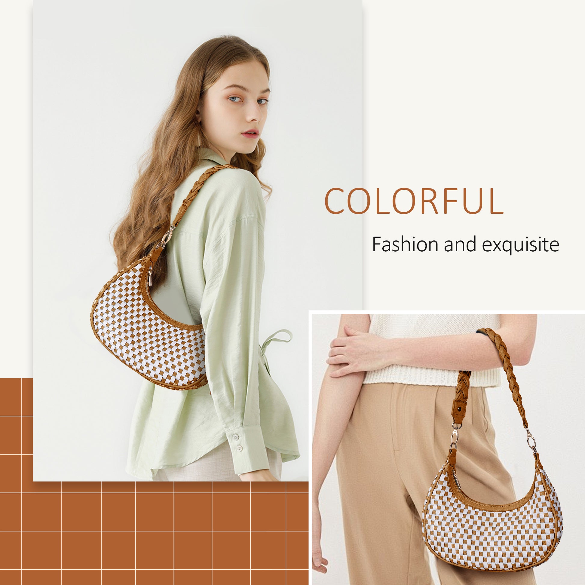 Shazory woven hobo bag zipper closure detail