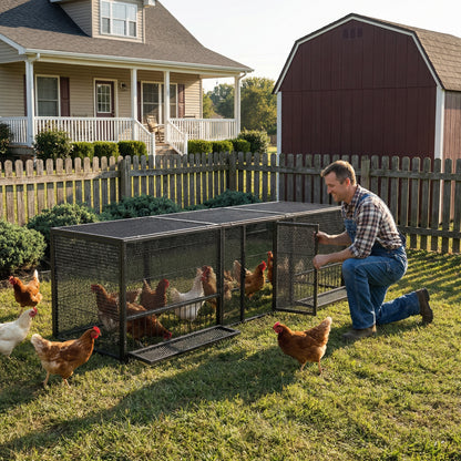 Shop the Shazory 83-inch galvanized chicken coop with swivel-lock door, perforated wire mesh, and three skylights. Free shipping.
