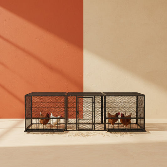 Shop the Shazory 83-inch galvanized chicken coop with swivel-lock door, perforated wire mesh, and three skylights. Free shipping.