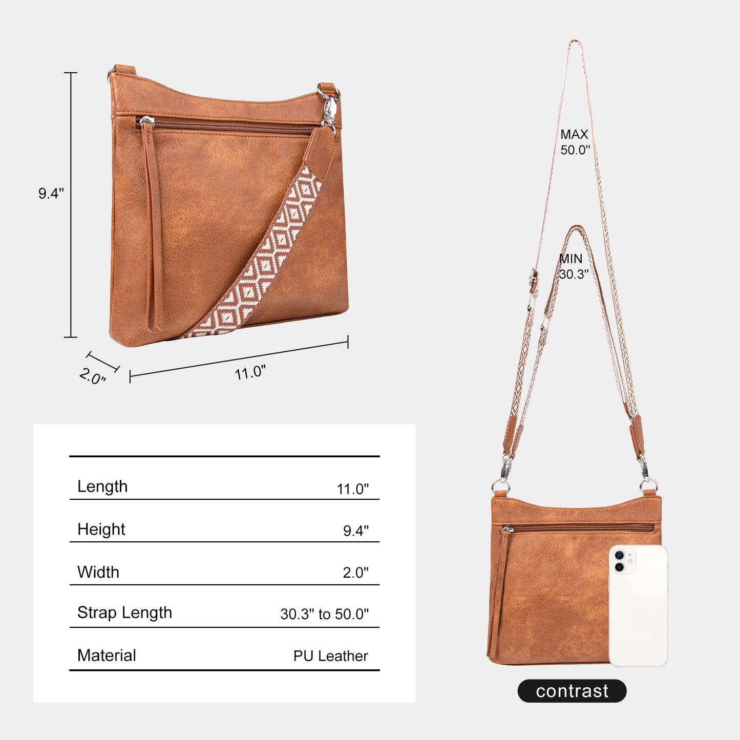 Shazory multi-pocket vegan leather crossbody bag front view