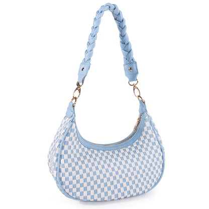 Shazory woven hobo bag handle attachment detail
