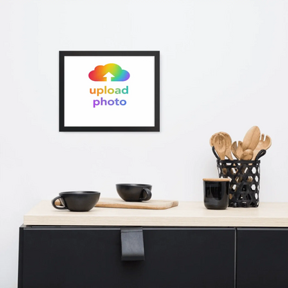 Shazory Custom Velvet-Matte Art displayed in a modern kitchen setting with black cups and utensils.