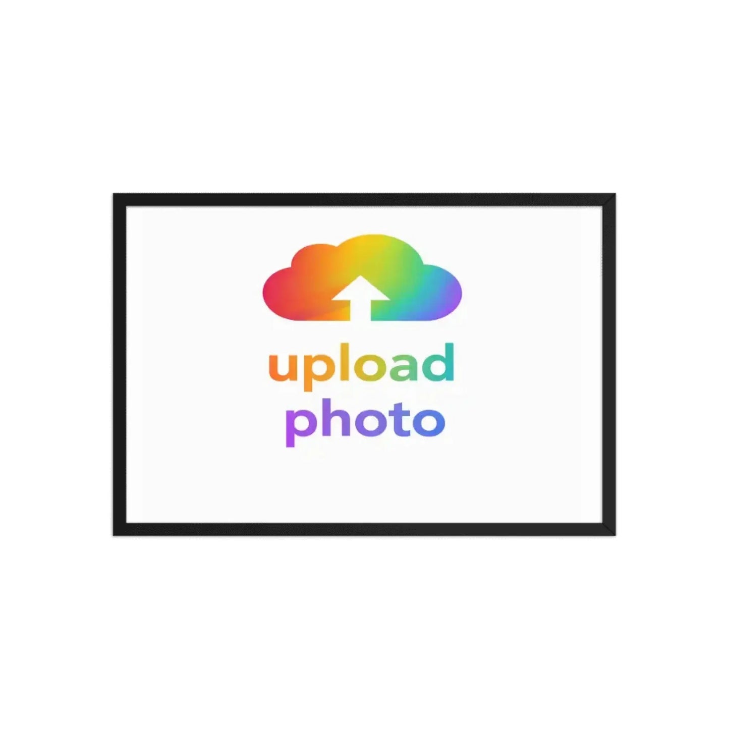 Shazory Custom Velvet-Matte Art featuring an image of a colorful cloud logo with the text 'upload photo' in rainbow colors.