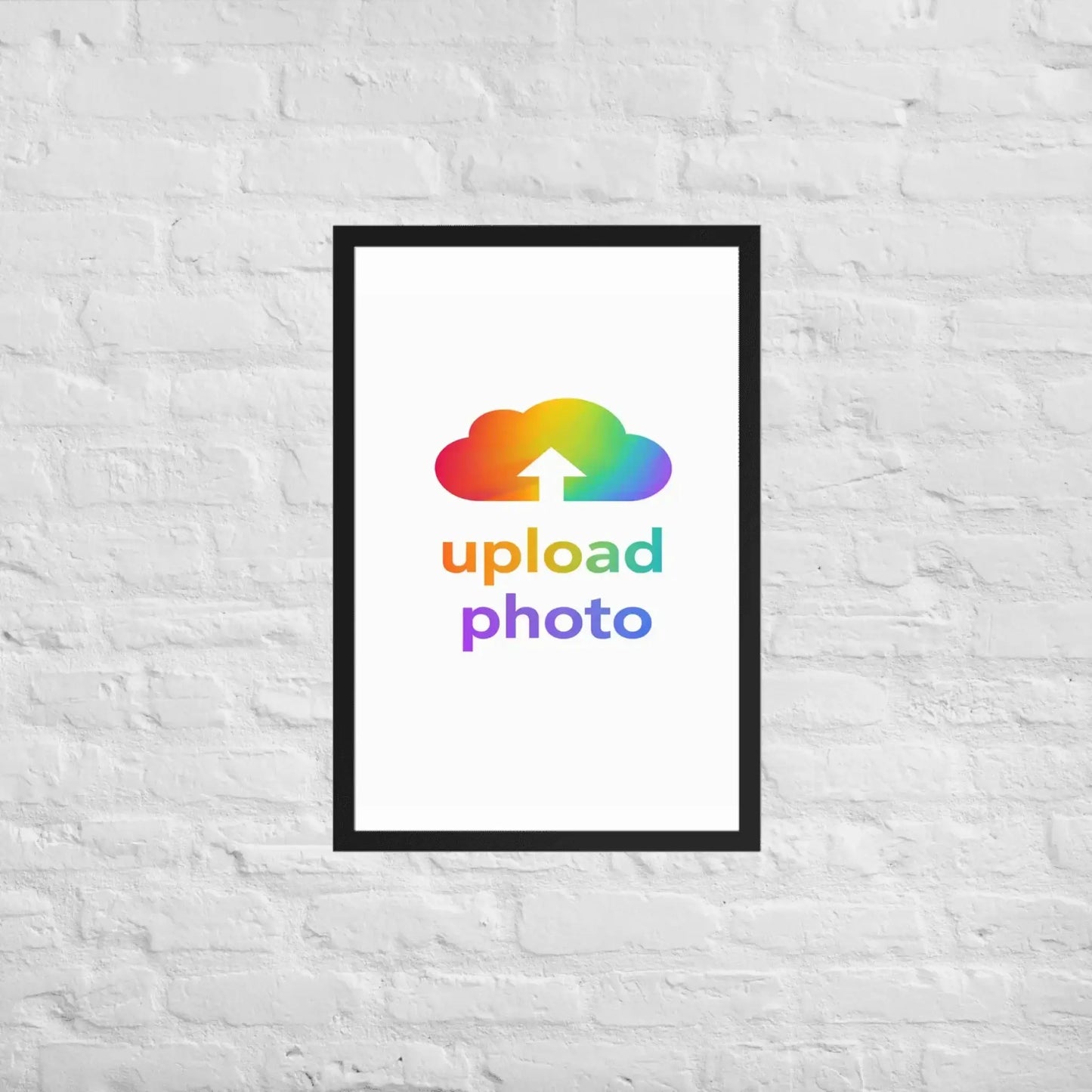 Shazory Custom Velvet-Matte Art featuring a colorful cloud logo with the text 'upload photo' on a framed print.