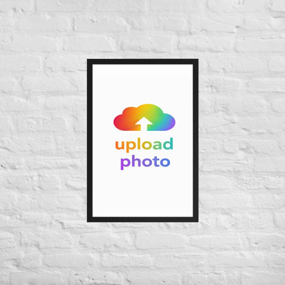 Shazory Custom Velvet-Matte Art featuring a colorful cloud logo with the text 'upload photo' on a framed print.