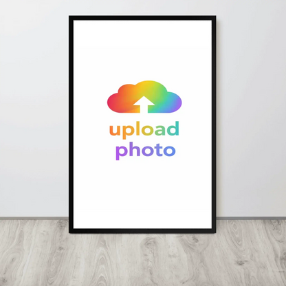 Framed image featuring an upload photo graphic with a rainbow cloud design.