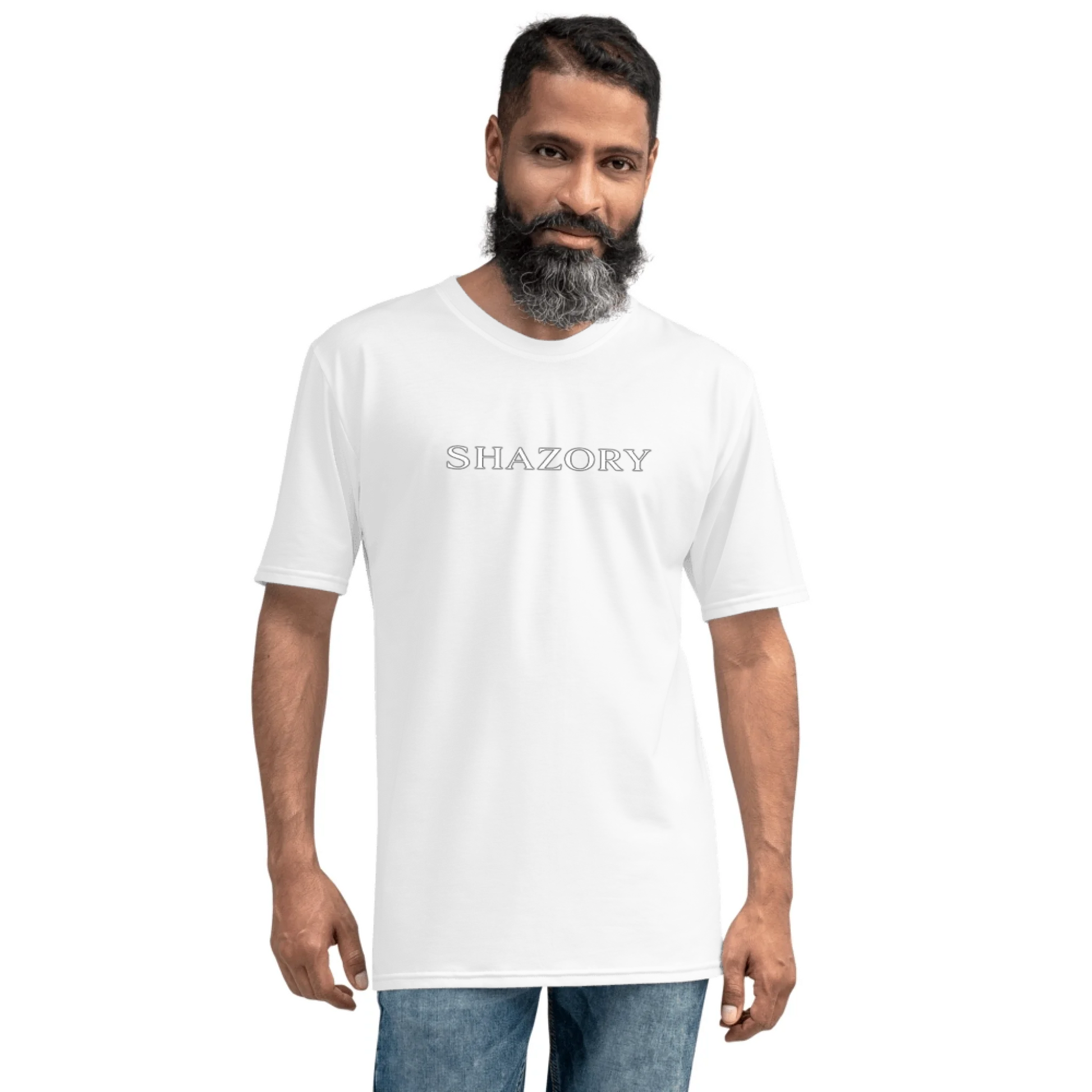 Alternate angle of custom all-over print men's shirt — personalized design with all-over print