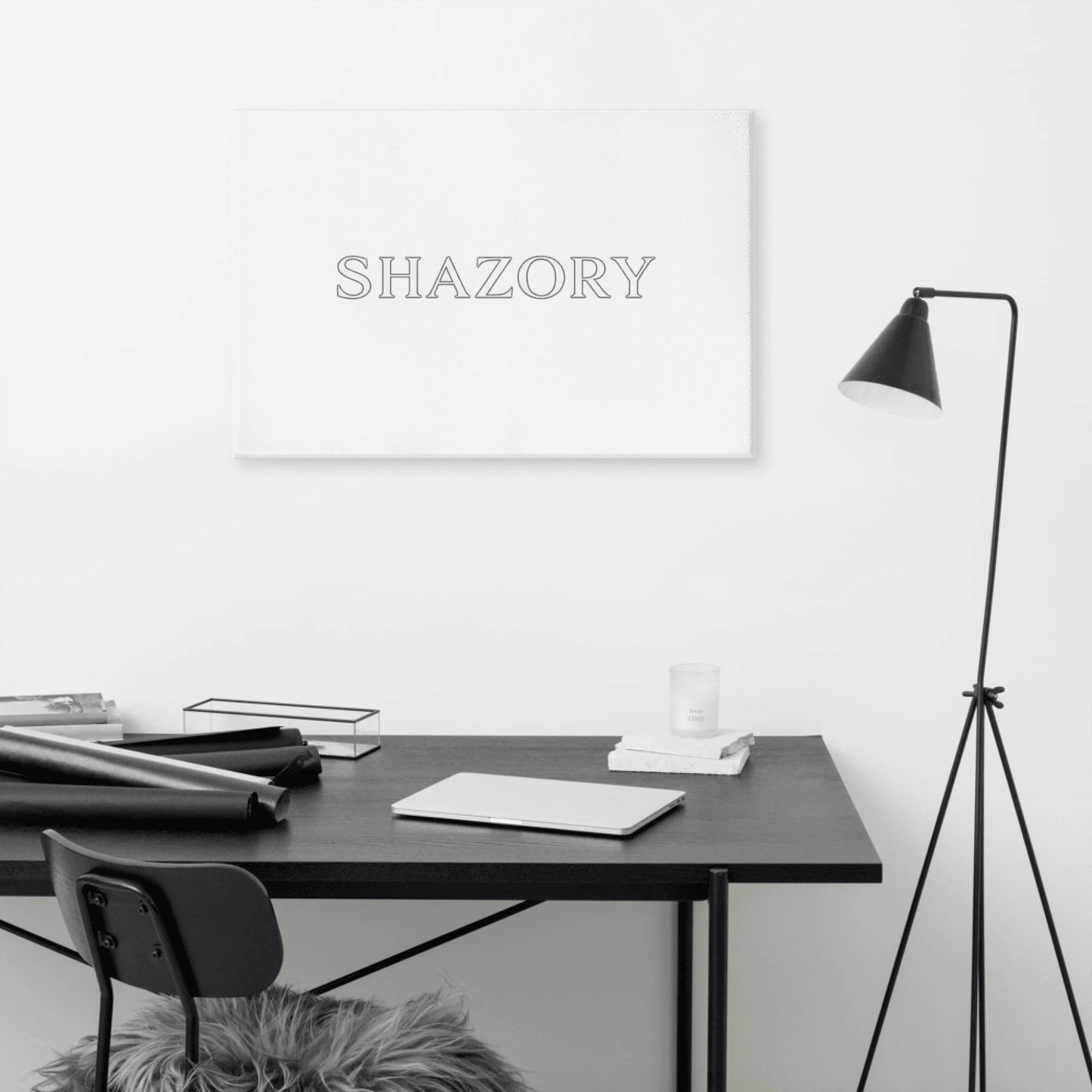 Lifestyle styling of personalized gallery-wrapped canvas wall art — canvas print ready for daily use