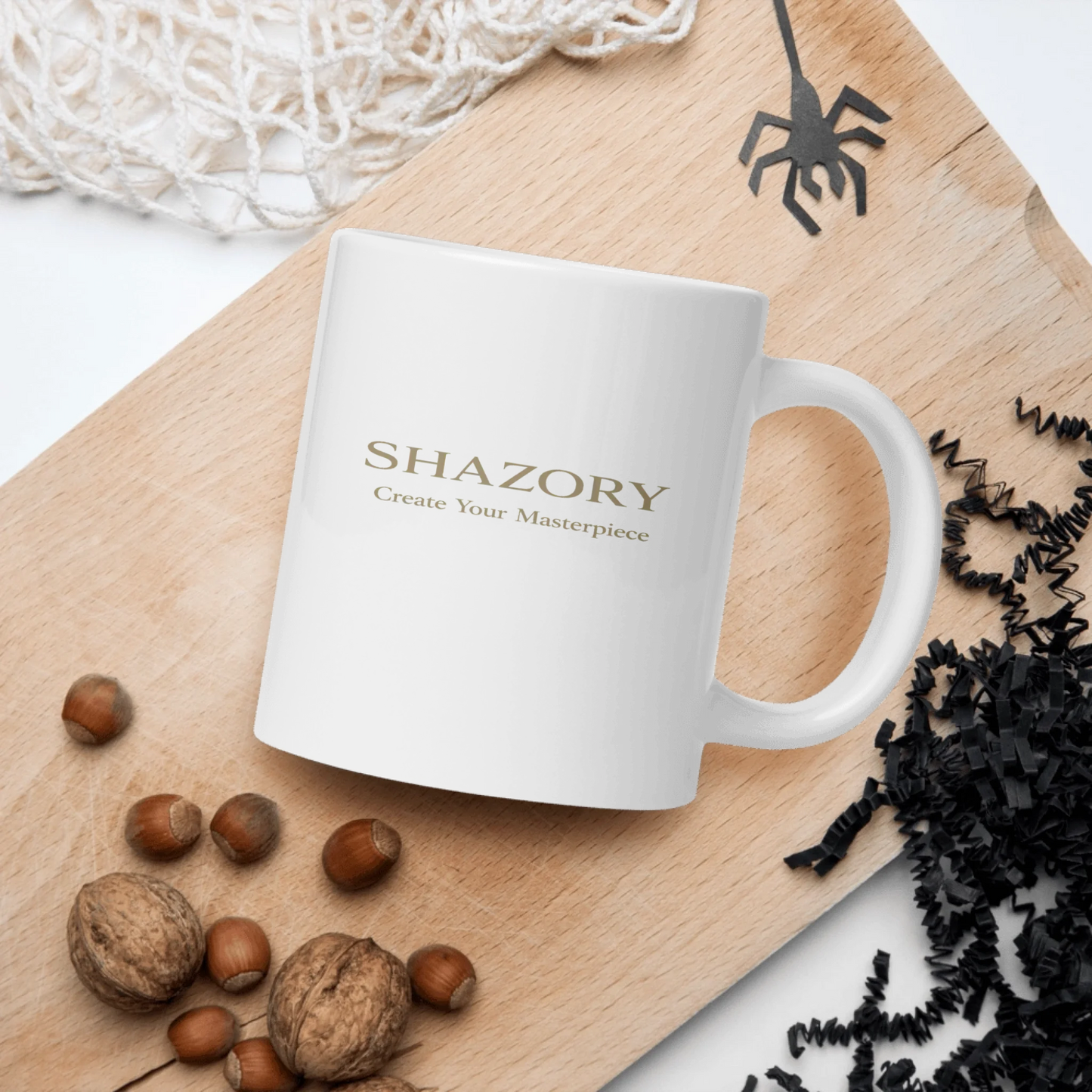 Custom white glossy mug shown in use — ceramic mug made for everyday styling