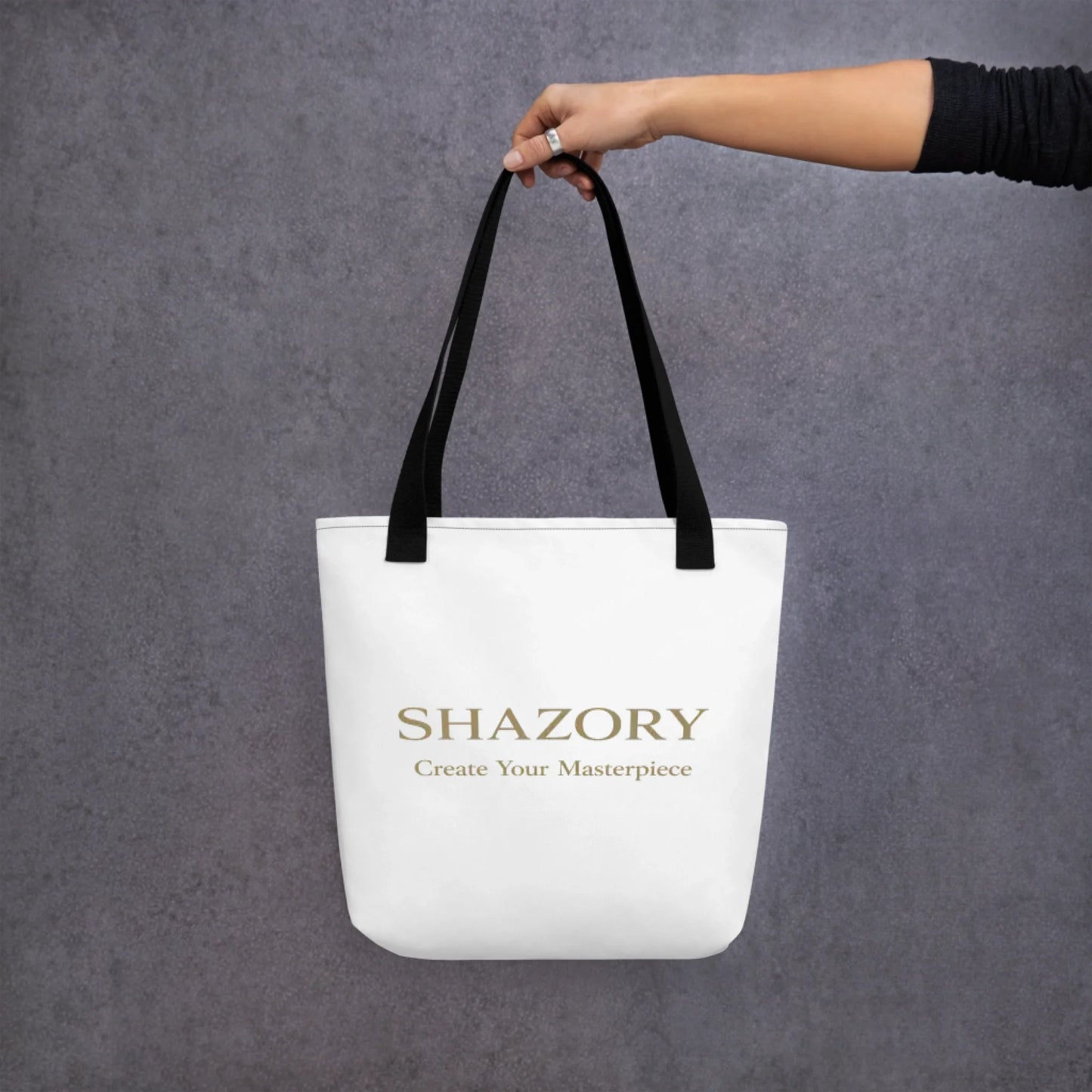 Front view of personalized large tote with pocket — everyday bag for everyday use