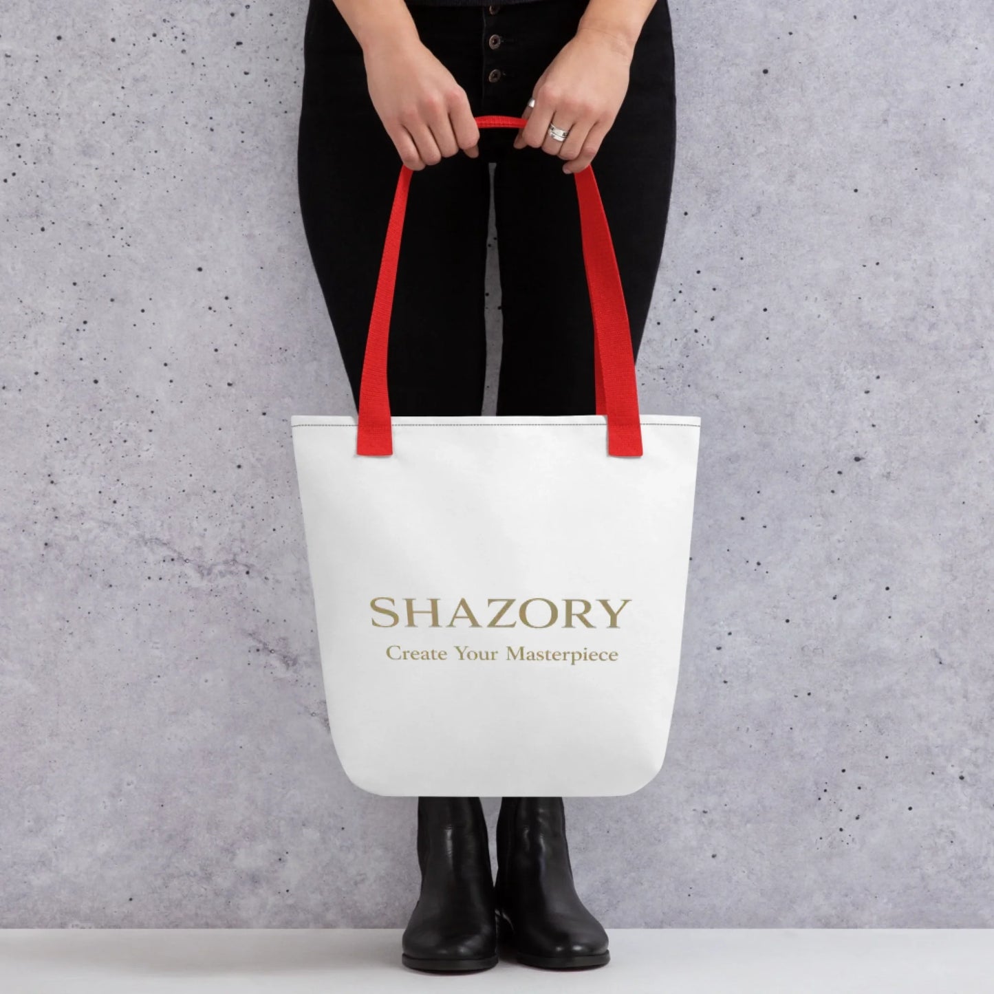 Close-up detail of custom photo print on large tote with pocket — large tote surface texture
