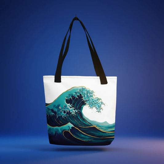 Lifestyle styling of personalized large tote with pocket — tote bag ready for daily use