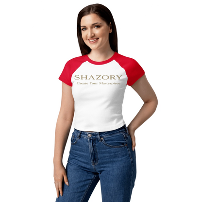 Alternate angle of custom fitted baby tee — personalized design with apparel