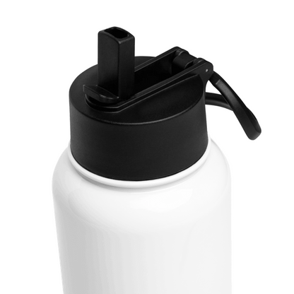 Lifestyle styling of personalized insulated water bottle — 32oz bottle ready for daily use