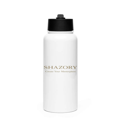 Close-up detail of custom photo print on insulated water bottle — drinkware surface texture