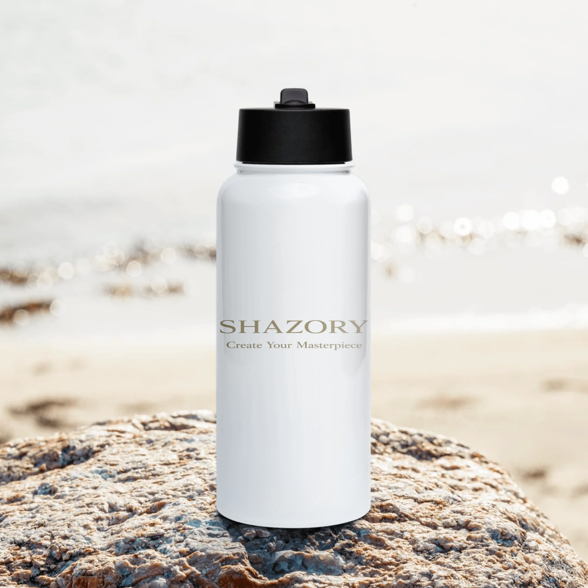 Alternate angle of custom insulated water bottle — personalized design with 32oz bottle